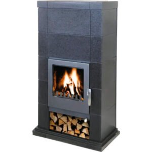 DOMOFIRE Lugano Tegelkachel – Onyxzwarte Keramiek, 8 kW
