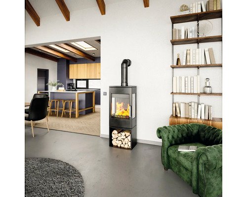 Haas & Sohn Wien-III Houtkachel – Zwart Staal, 6,8 kW met Houtvak - Afbeelding 2