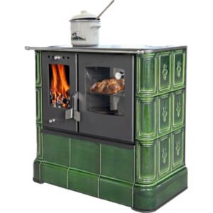 DOMOFIRE Steyr Fornuis-Houtkachel – Flesgroene Keramiek, 7,5 kW