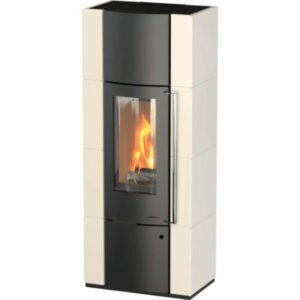 Thermia Alpha Plus Houtkachel – Crèmekleurig Staal, 6 kW met Houtvak