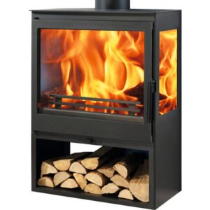 PANADERO Ambar Houtkachel – Zwart Staal, 7,8 kW, met Houtvak