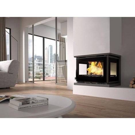 Cheminée 3 faces vitrées 12.6 kW, 335 m3 2 sorties canalisables Acier résistant à 800°C - Afbeelding 3