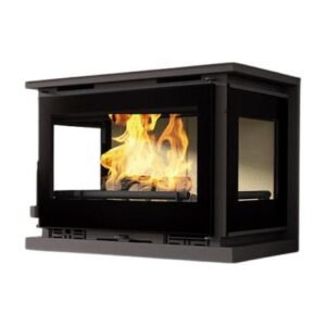 Cheminée 3 faces vitrées 12.6 kW, 335 m3 2 sorties canalisables Acier résistant à 800°C
