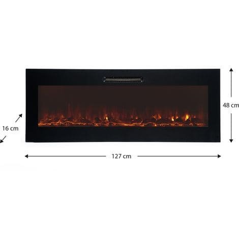 cheminée à encastrer électrique murale Kekai 2000W, Dimensions 127x16x48 cm - Afbeelding 3