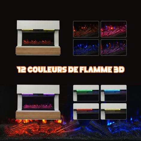 cheminée à led Électrique, 1000/2000W, Flamme 3D, Bandeau LED, Télécommande Meuble incluse – Image 3