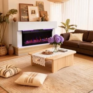 cheminée à led Électrique, 1000/2000W, Flamme 3D, Bandeau LED, Télécommande Meuble incluse