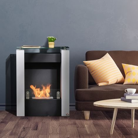 Cheminée bio ethanol avec pare-feu en verre trempé 6 mm, Puissance 6800 BTU blanc - Afbeelding 5