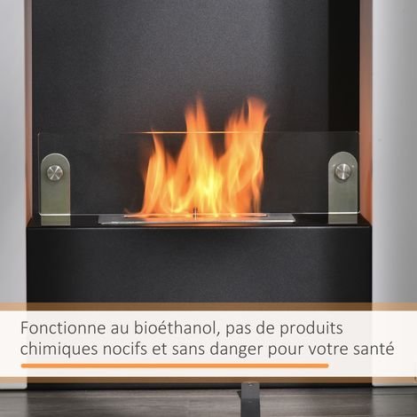 Cheminée bio ethanol avec pare-feu en verre trempé 6 mm, Puissance 6800 BTU blanc - Afbeelding 4