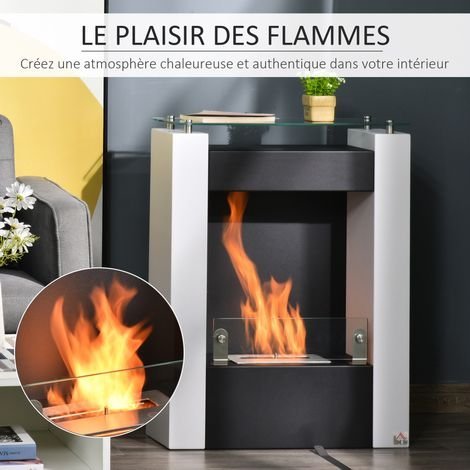 Cheminée bio ethanol avec pare-feu en verre trempé 6 mm, Puissance 6800 BTU blanc - Afbeelding 3
