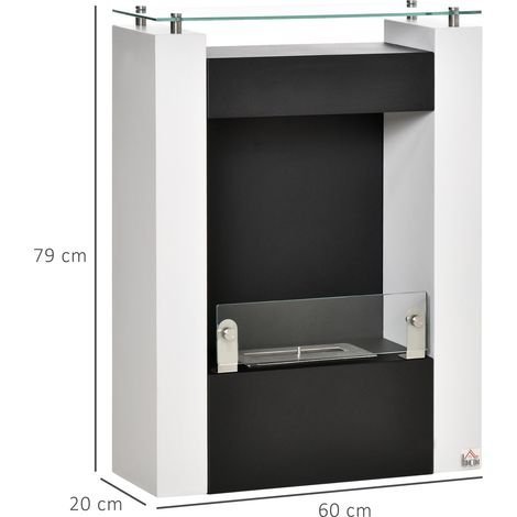 Cheminée bio ethanol avec pare-feu en verre trempé 6 mm, Puissance 6800 BTU blanc - Afbeelding 2