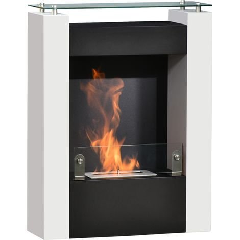 Cheminée bio ethanol avec pare-feu en verre trempé 6 mm, Puissance 6800 BTU blanc