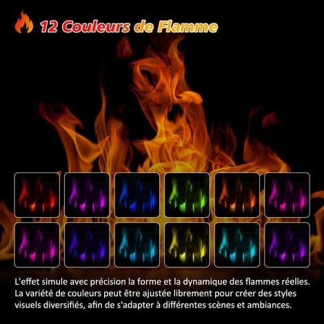 Cheminée décorative murale Électrique, 1000/2000W Flamme 3D, Télécommande, Minuterie - Afbeelding 3