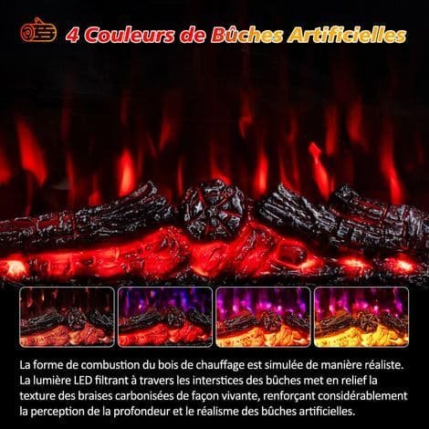 Cheminée décorative murale Électrique, 1000/2000W Flamme 3D, Télécommande, Minuterie - Afbeelding 2