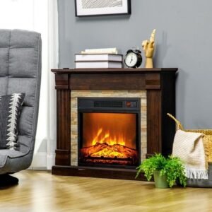 Cheminée électrique décorative 1800 W avec étagère, 80 x 21,6 x 67,8 cm, marron