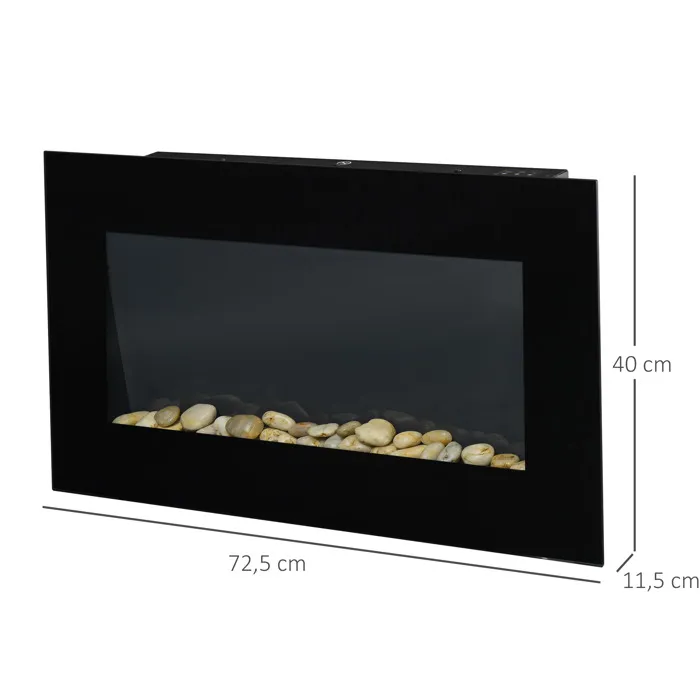Cheminée électrique encastrable 1000/2000W, foyer mural décoratif avec flamme, 72,5x11,5x40cm, noir - Afbeelding 2
