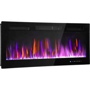 Cheminée encastrable électrique 900W/1800W, cheminées métalliques, dimensions 106.7x9.4x47cm. noir