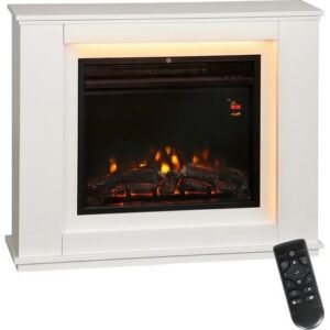 Cheminée foyer fermé, électrique à flamme 12 couleurs, 98 x 25 x 80 cm, blanc et noir