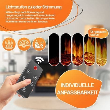 Cheminée led électrique 1800W avec chauffage réglable 10-30°C, Dimensions 67,5x60x22,5cm - Afbeelding 8