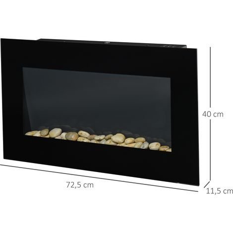 Cheminée murale électrique 1000/2000 W, foyer avec flammes LED réglables, 72,5x11,5x40 cm, noir - Afbeelding 4