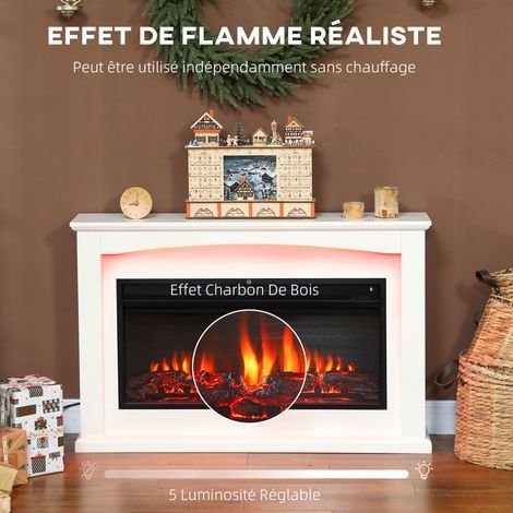 Foyer électrique 1000/2000 W, cheminée factice déco, 121x25x77 cm, blanc - Afbeelding 4