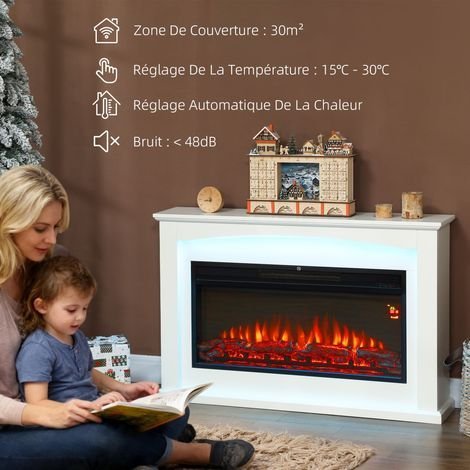 Foyer électrique 1000/2000 W, cheminée factice déco, 121x25x77 cm, blanc - Afbeelding 3